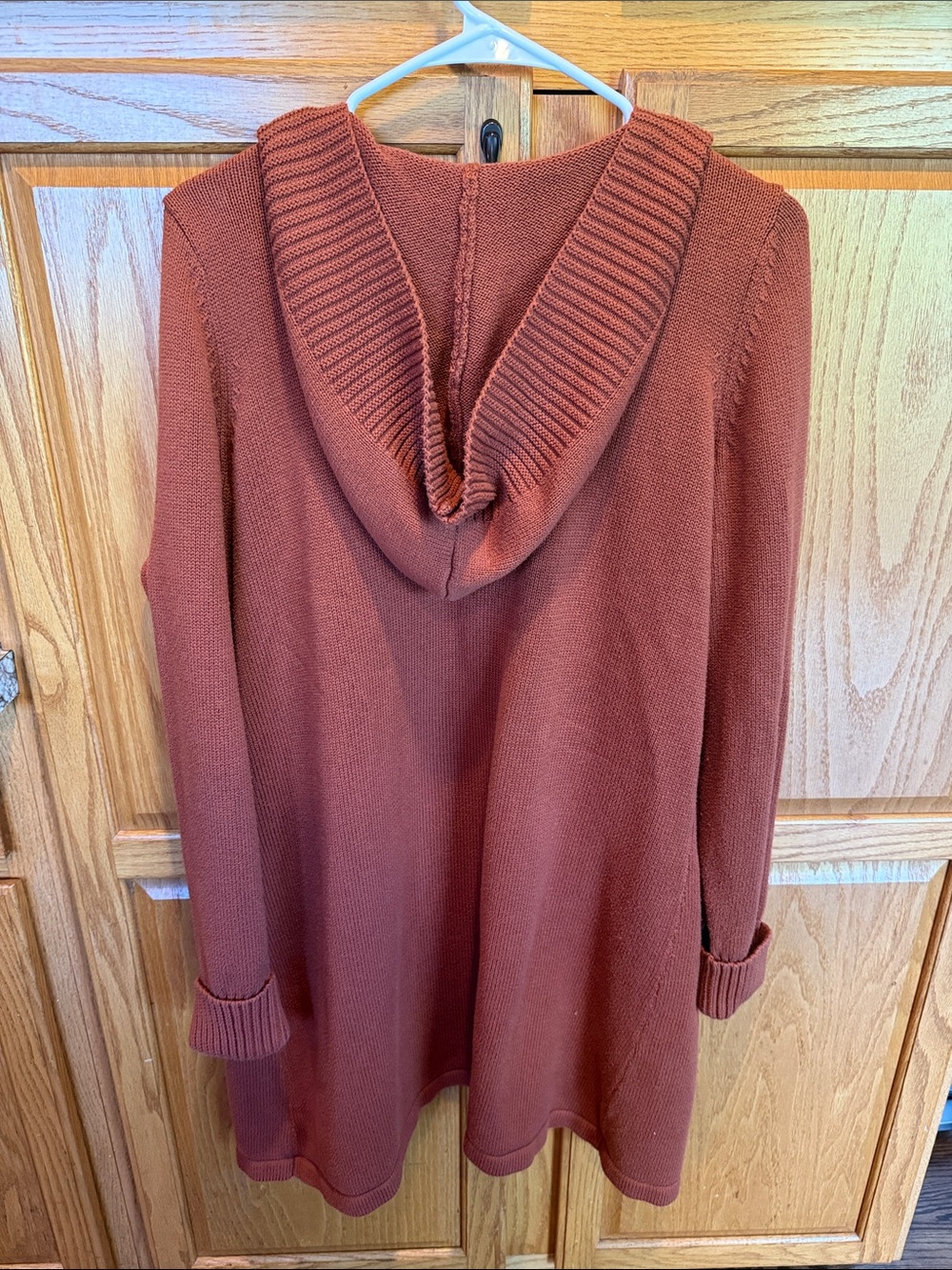 203 Tahari 1X Open Front Hooded Cardigan Sweater Rust Brown Cotton Blend Pockets - Picture 5 of 5